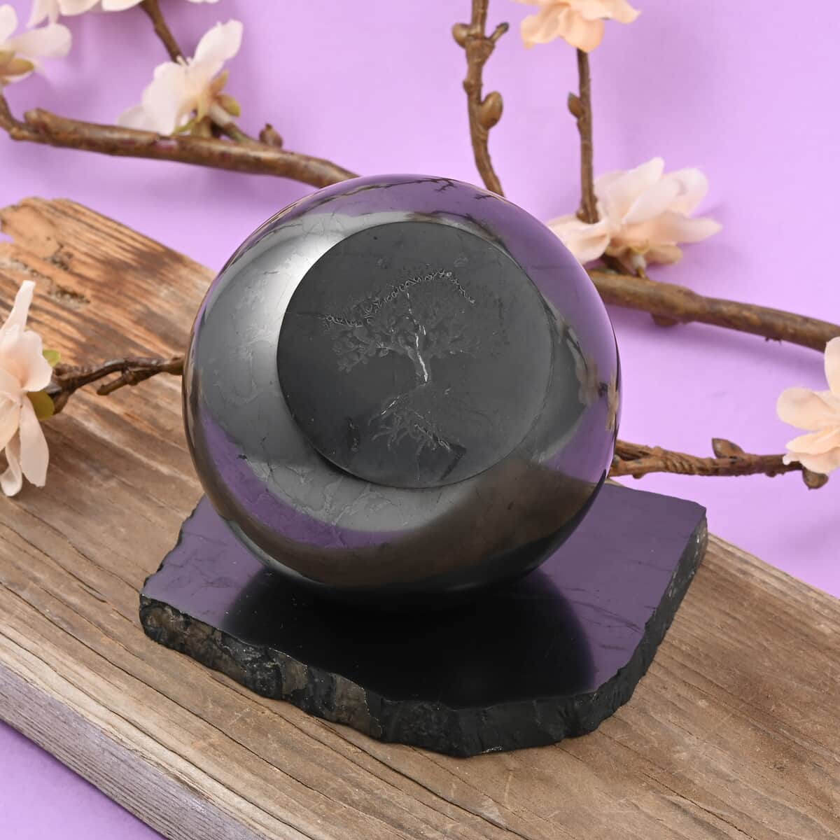 Tree of Life Engraved Shungite Sphere with Stand image number 1