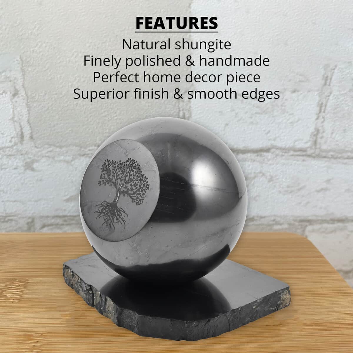 Tree of Life Engraved Shungite Sphere with Stand (8cm) Approx. 4472ctw image number 2