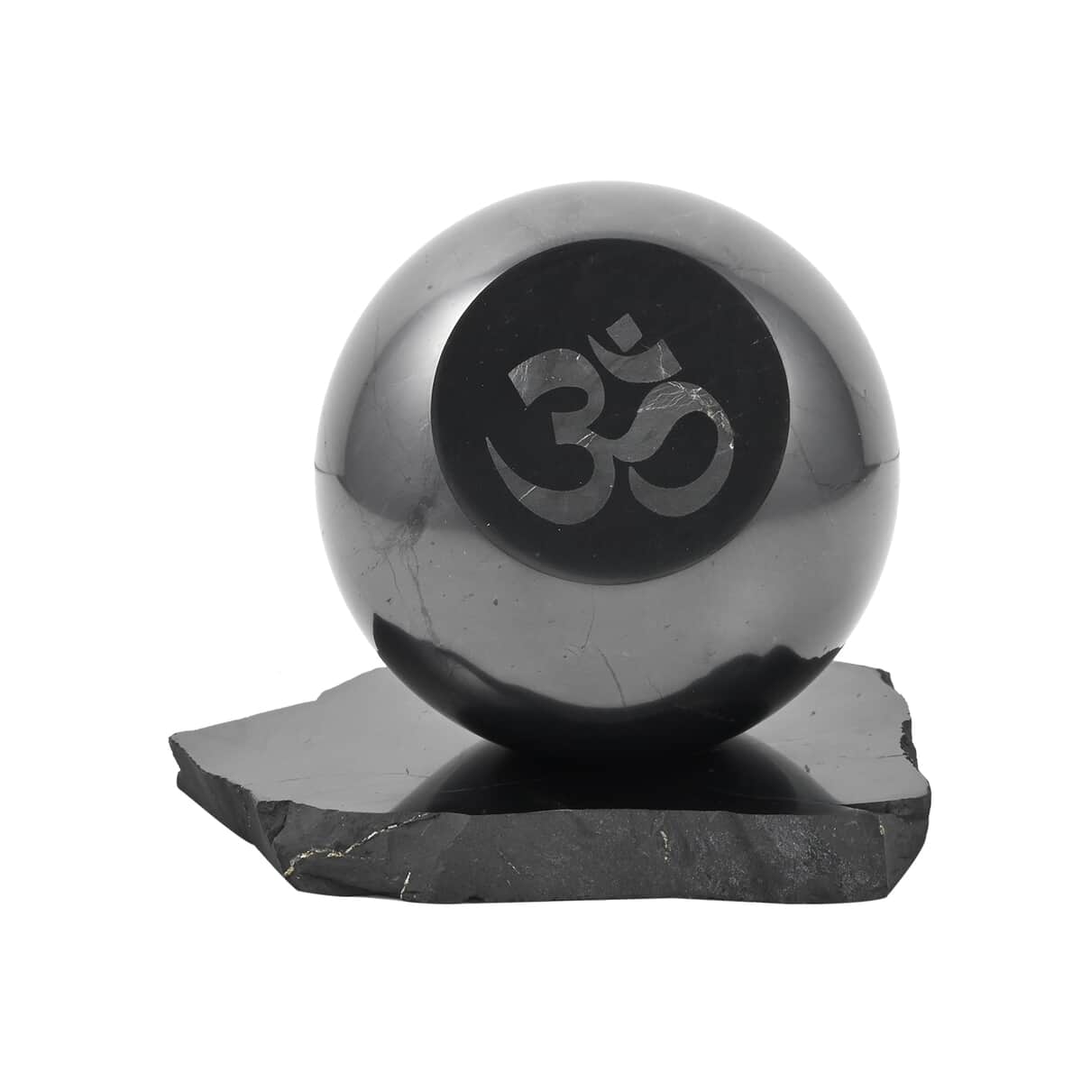 OM Symbol Engraved Shungite Sphere with Stand (80mm) Approx. 4472ctw image number 0