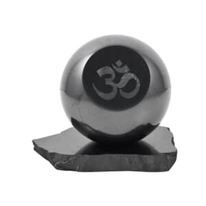 OM Symbol Engraved Shungite Sphere with Stand (80mm) Approx. 4472ctw