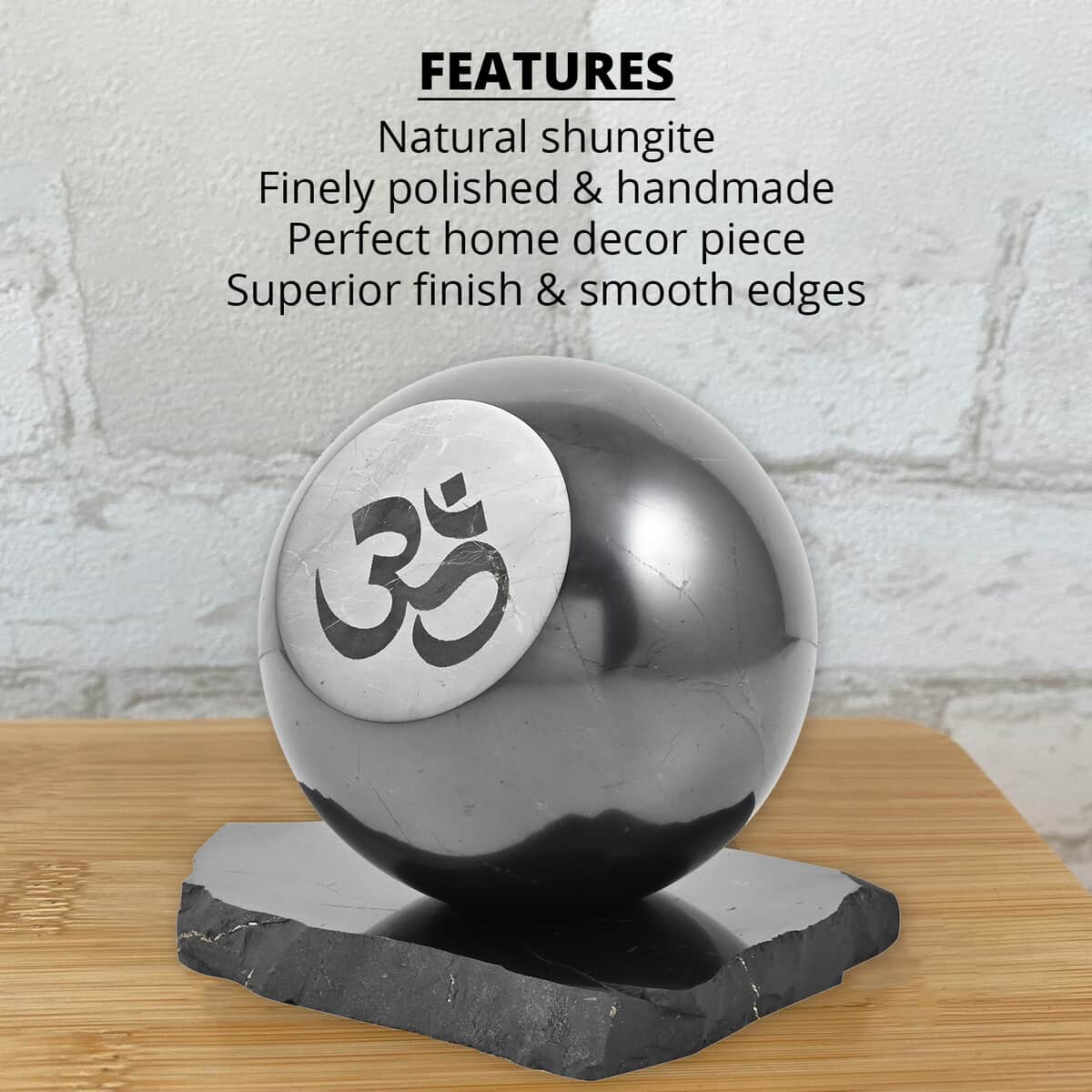 OM Symbol Engraved Shungite Sphere with Stand (80mm) Approx. 4472ctw image number 2