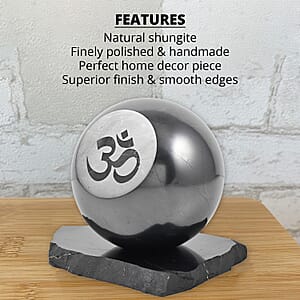 OM Symbol Engraved Shungite Sphere with Stand (80mm) Approx. 4472ctw