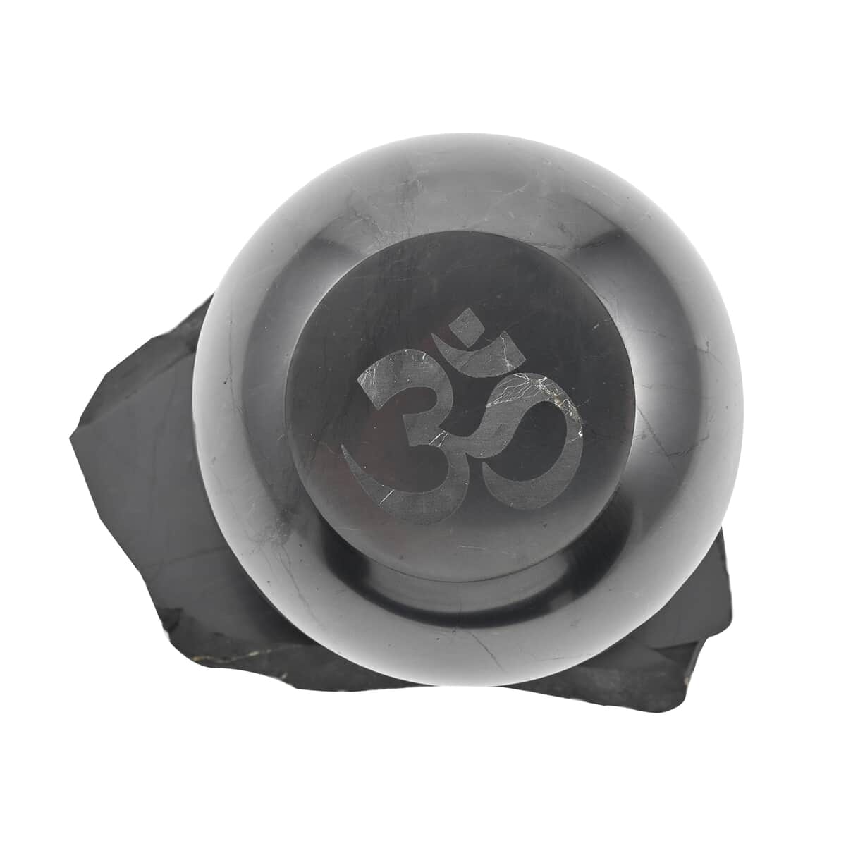 OM Symbol Engraved Shungite Sphere with Stand (80mm) Approx. 4472ctw image number 4