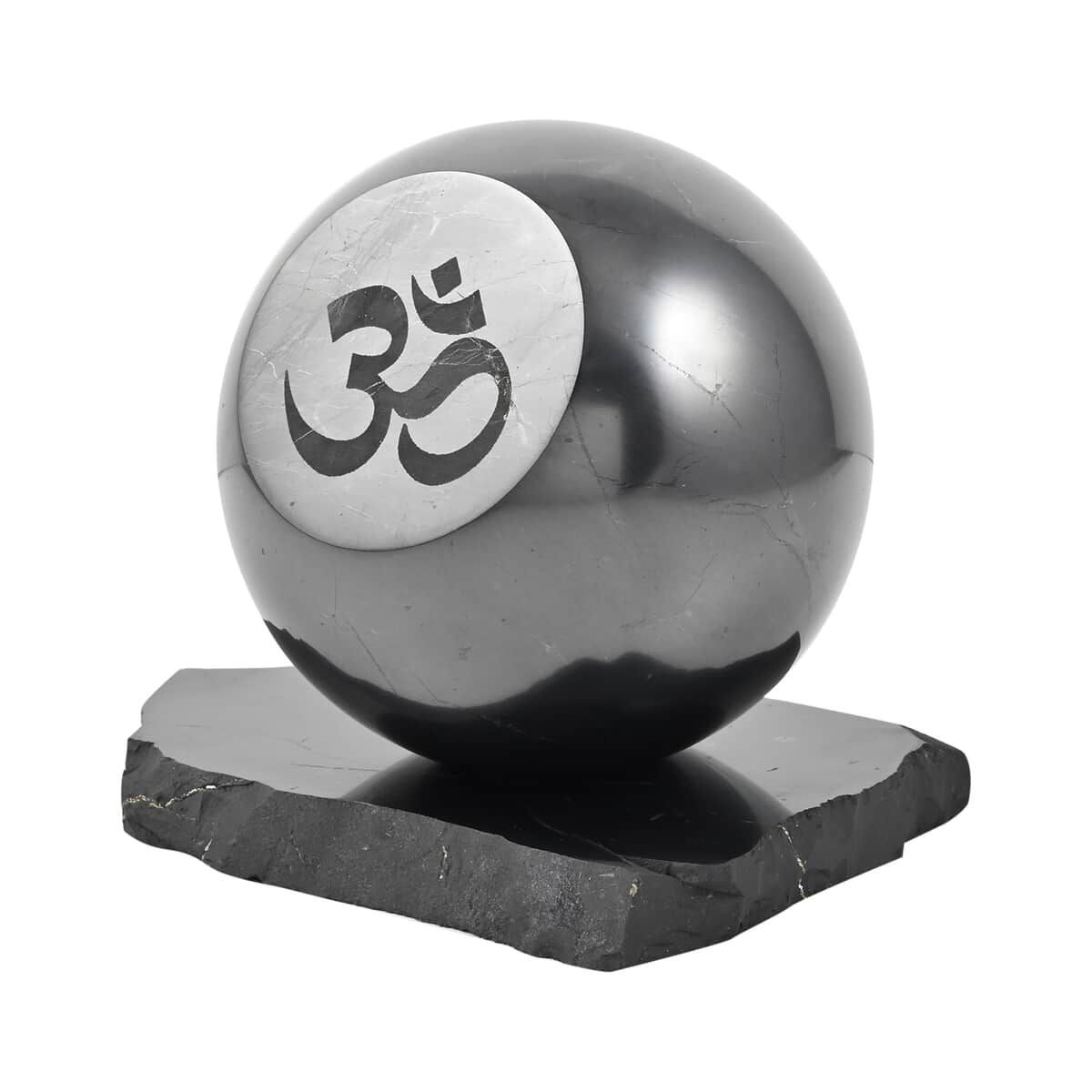 OM Symbol Engraved Shungite Sphere with Stand (80mm) Approx. 4472ctw image number 6