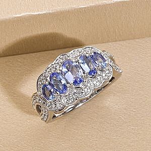 Tanzanite and White Zircon 1.84 ctw Ring in Platinum Over Sterling Silver (Size 11.5)