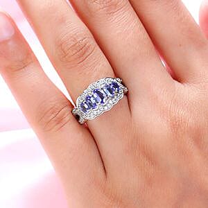 Tanzanite and White Zircon 1.84 ctw Ring in Platinum Over Sterling Silver (Size 11.5)