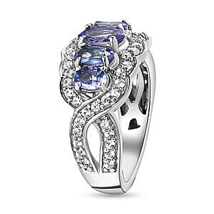 Tanzanite and White Zircon 1.84 ctw Ring in Platinum Over Sterling Silver (Size 11.5)