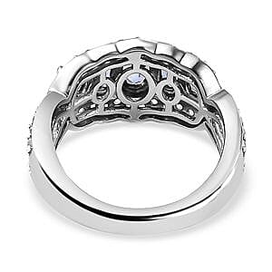Tanzanite and White Zircon 1.84 ctw Ring in Platinum Over Sterling Silver (Size 11.5)