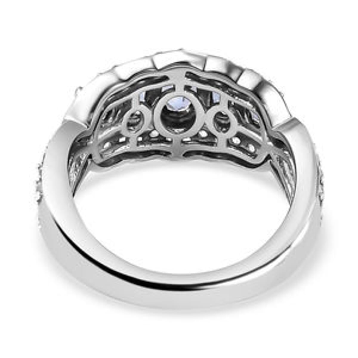 Tanzanite and White Zircon 1.84 ctw Ring in Platinum Over Sterling Silver (Size 11.5) image number 5