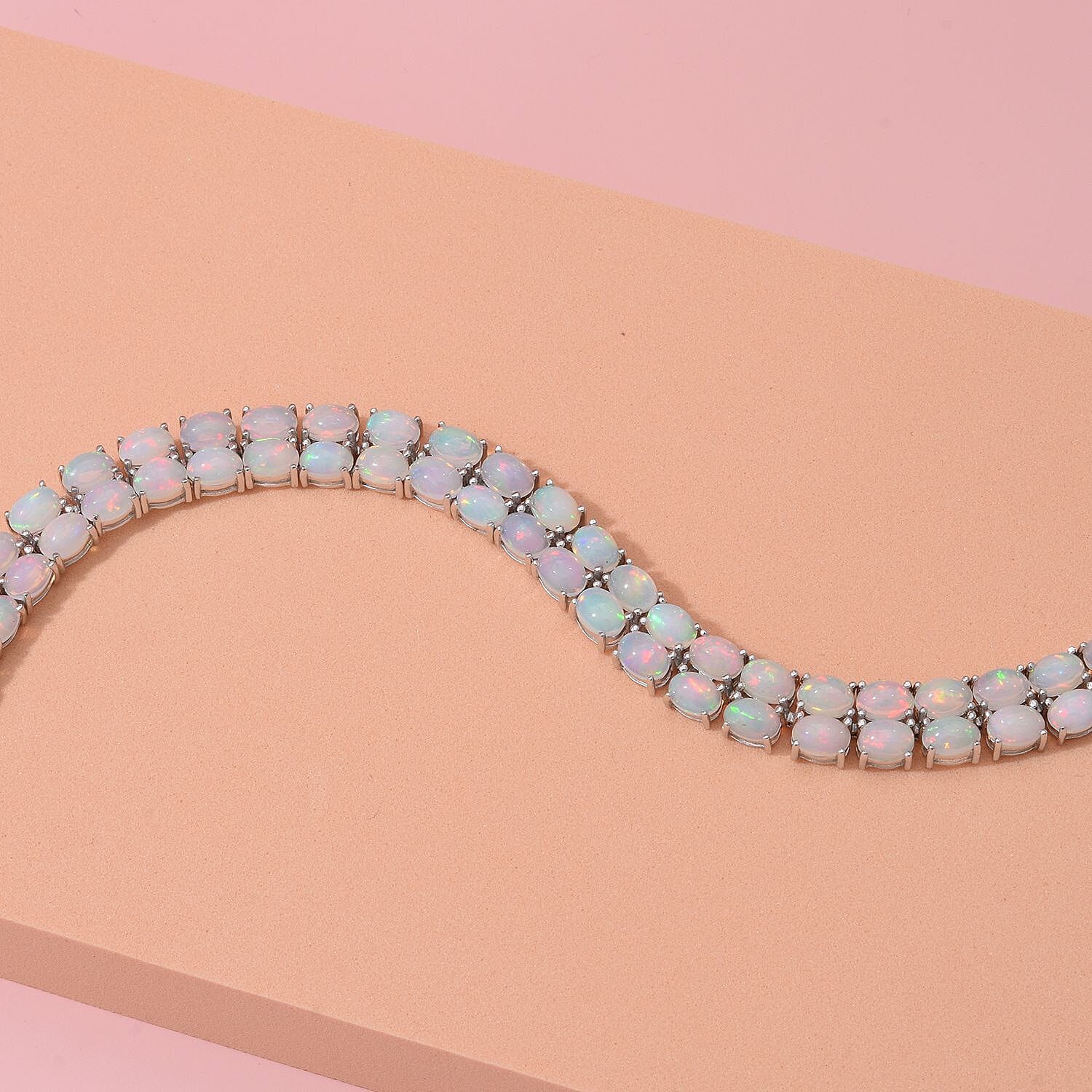Premium Ethiopian Welo Opal 2 Row Tennis Bracelet in Platinum Over Sterling Silver (6.50 In) 15 Grams 23.00 ctw