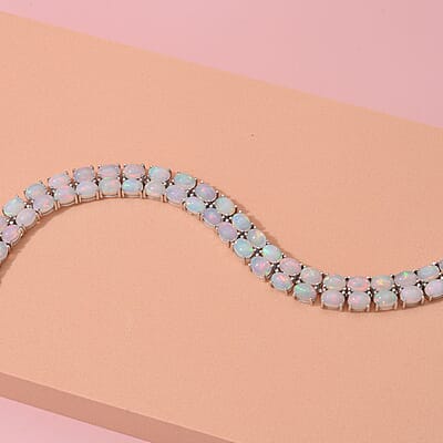 Premium Ethiopian Welo Opal 2 Row Tennis Bracelet in Platinum Over Sterling Silver (6.50 In) 15 Grams 23.00 ctw
