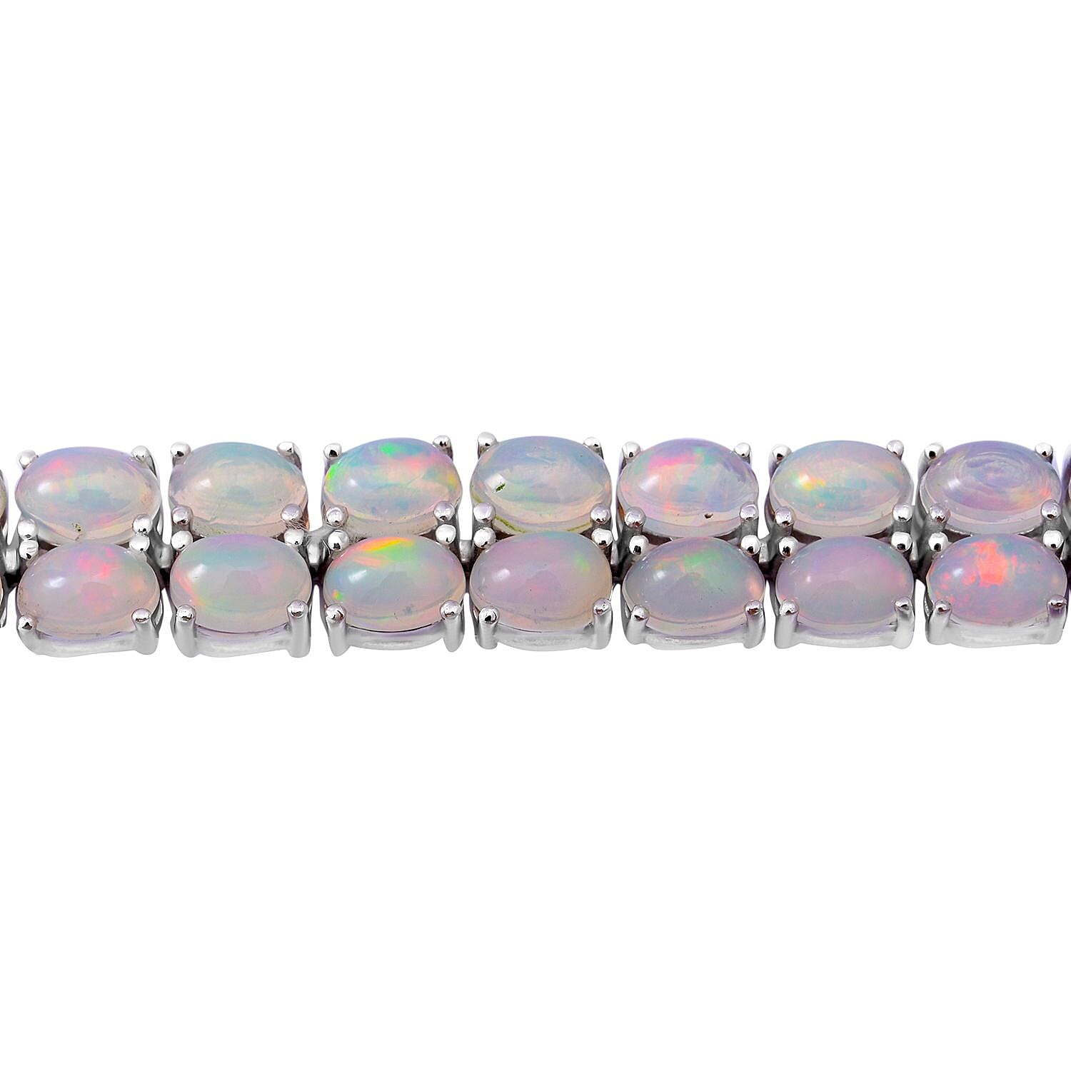 Premium Ethiopian Welo Opal 2 Row Tennis Bracelet in Platinum Over Sterling Silver (6.50 In) 15 Grams 23.00 ctw