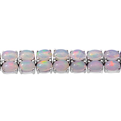 Premium Ethiopian Welo Opal 2 Row Tennis Bracelet in Platinum Over Sterling Silver (6.50 In) 15 Grams 23.00 ctw