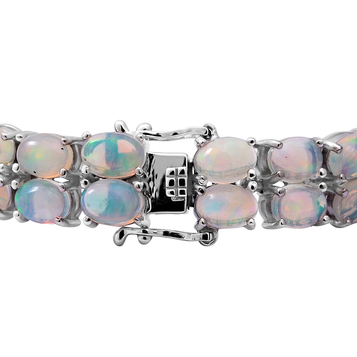 Premium Ethiopian Welo Opal 2 Row Tennis Bracelet in Platinum Over Sterling Silver (6.50 In) 15 Grams 23.00 ctw image number 3