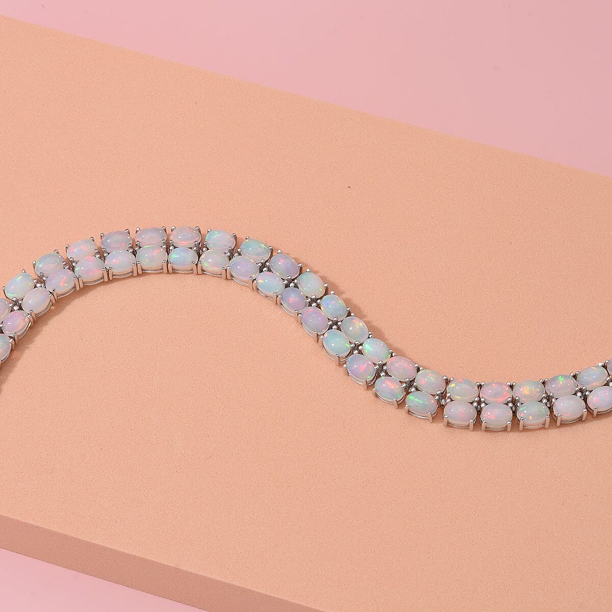 Premium Ethiopian Welo Opal 2 Row Tennis Bracelet in Platinum Over Sterling Silver (8.00 In) 17 Grams 25.00 ctw image number 1