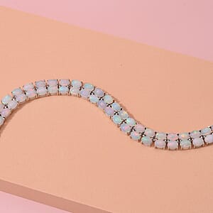 Premium Ethiopian Welo Opal 2 Row Tennis Bracelet in Platinum Over Sterling Silver (8.00 In) 17 Grams 25.00 ctw