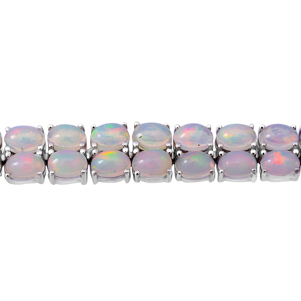Premium Ethiopian Welo Opal 2 Row Tennis Bracelet in Platinum Over Sterling Silver (8.00 In) 17 Grams 25.00 ctw image number 2