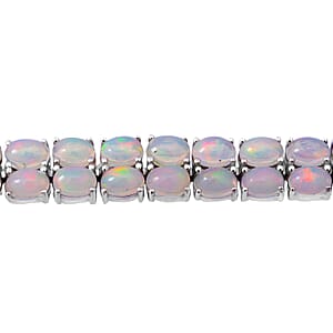 Premium Ethiopian Welo Opal 2 Row Tennis Bracelet in Platinum Over Sterling Silver (8.00 In) 17 Grams 25.00 ctw
