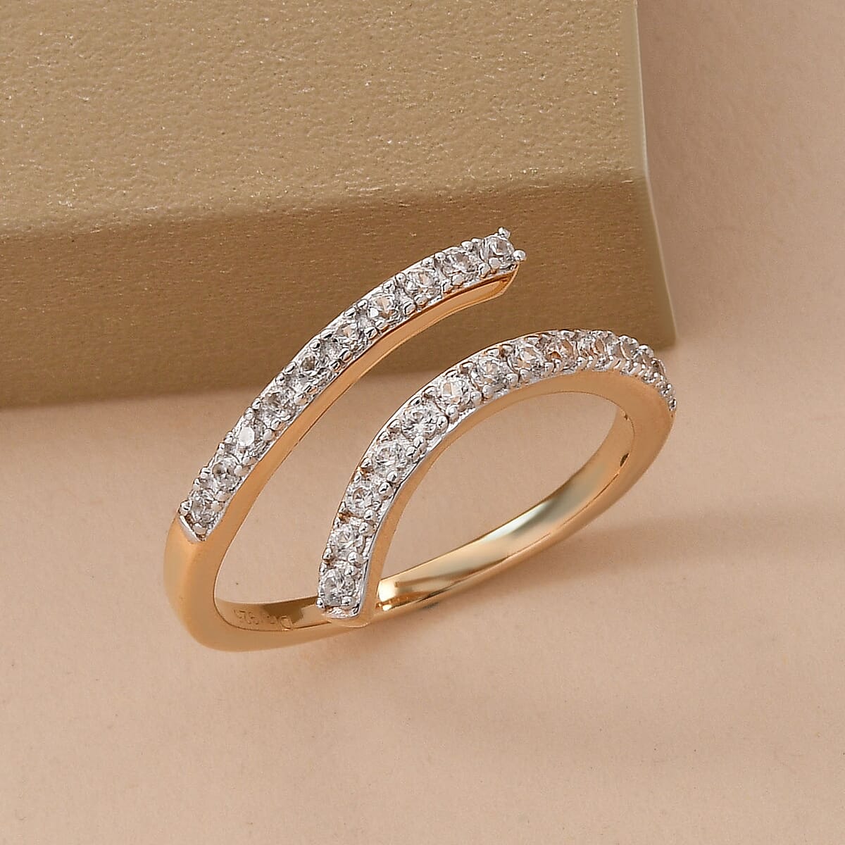 Natural White Zircon Snake Bypass Thumb Ring in Vermeil Yellow Gold Over Sterling Silver (Size 22.0) 0.50 ctw image number 1