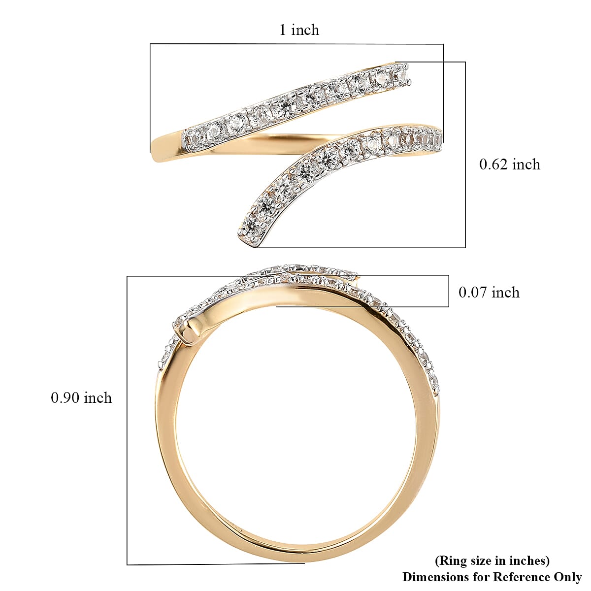 Natural White Zircon Snake Bypass Thumb Ring in Vermeil Yellow Gold Over Sterling Silver (Size 22.0) 0.50 ctw image number 5
