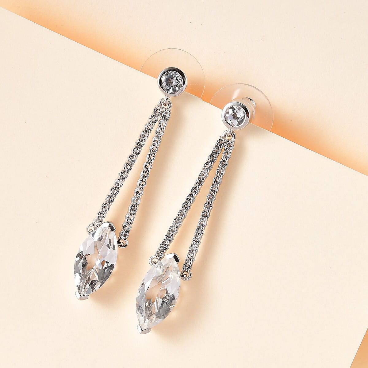 White Topaz Dangle Earrings in Platinum Over Sterling Silver 8.25 ctw image number 1