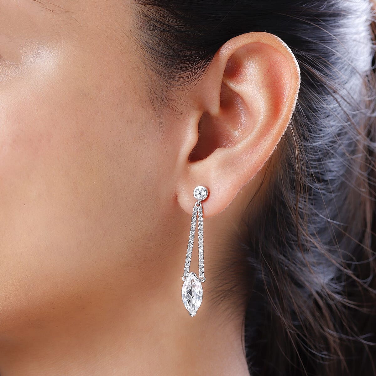 White Topaz Dangle Earrings in Platinum Over Sterling Silver 8.25 ctw image number 2