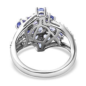 Tanzanite and White Zircon 2.26 ctw Ring in Platinum Over Sterling Silver (Size 5.5)