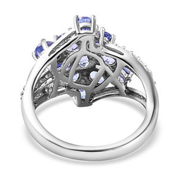 Tanzanite and White Zircon 2.26 ctw Ring in Platinum Over Sterling Silver (Size 5.5)