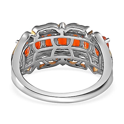 Crimson Fire Opal and White Zircon Ring in Vermeil Yellow Gold and Platinum Over Sterling Silver (Size 10.0) 1.15 ctw