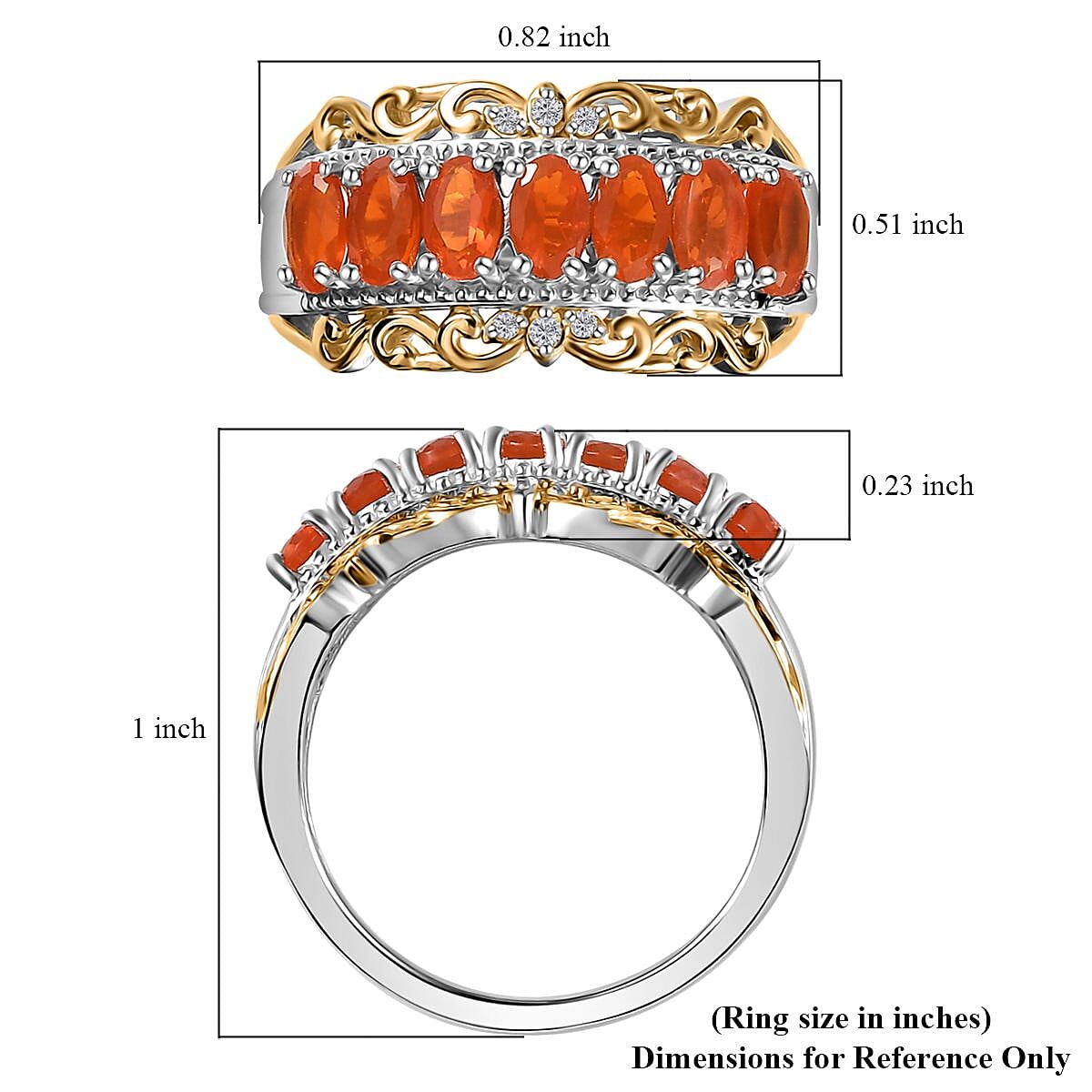 Crimson Fire Opal and White Zircon Ring in Vermeil Yellow Gold and Platinum Over Sterling Silver (Size 10.0) 1.15 ctw