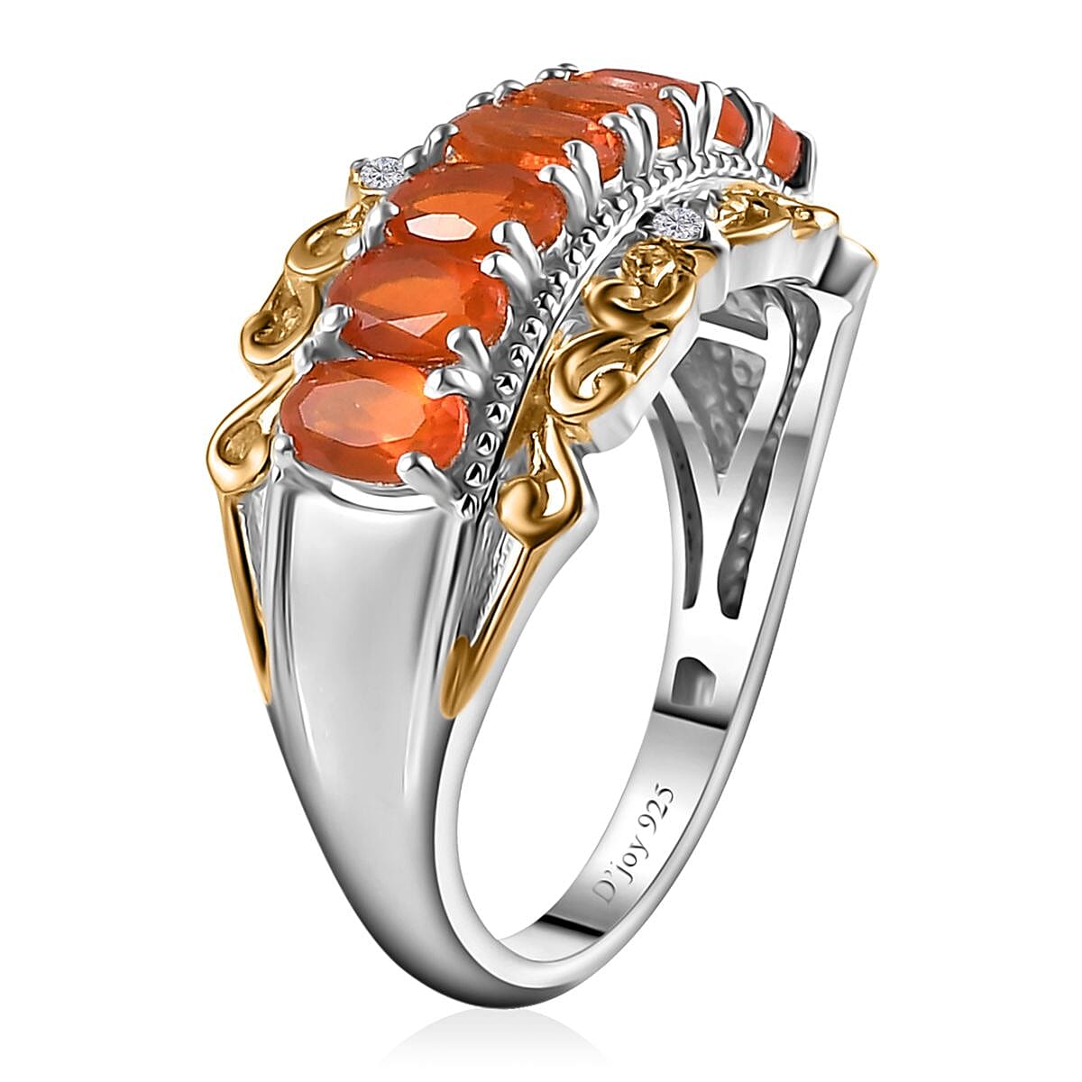 Crimson Fire Opal and White Zircon Ring in Vermeil Yellow Gold and Platinum Over Sterling Silver (Size 8.0) 1.15 ctw image number 3