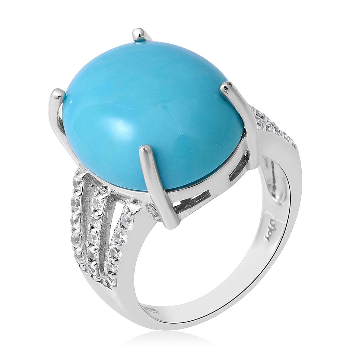 AAA AMERICAN Natural Sleeping Beauty Turquoise and Natural White Zircon Ring in Platinum Over Sterling Silver 14.85 ctw image number 2