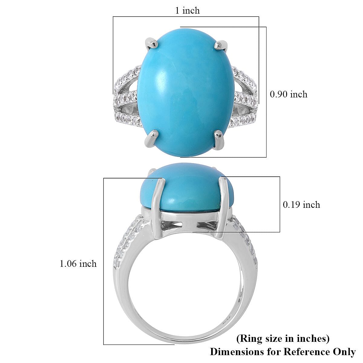 AAA AMERICAN Natural Sleeping Beauty Turquoise and Natural White Zircon Ring in Platinum Over Sterling Silver 14.85 ctw image number 4
