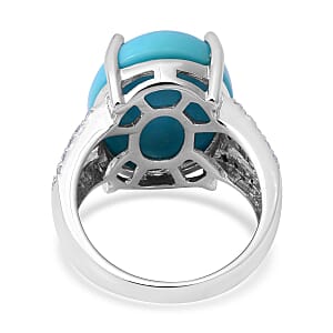 AAA Sleeping Beauty Turquoise and Natural White Zircon Ring in Platinum Over Sterling Silver (Size 6.0) 14.85 ctw