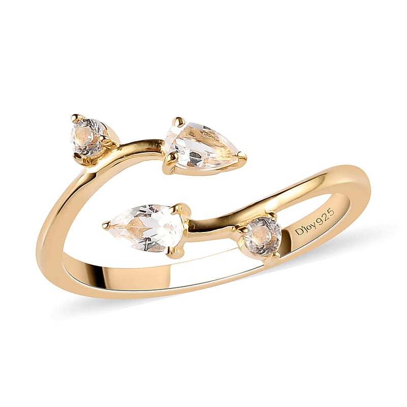 White Topaz Floral Snake Bypass Thumb Ring in Vermeil Yellow Gold Over Sterling Silver (Size 19.0) 0.65 ctw