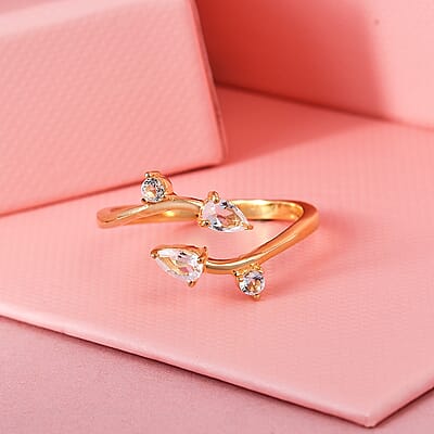 White Topaz Floral Snake Bypass Thumb Ring in Vermeil Yellow Gold Over Sterling Silver (Size 19.0) 0.65 ctw