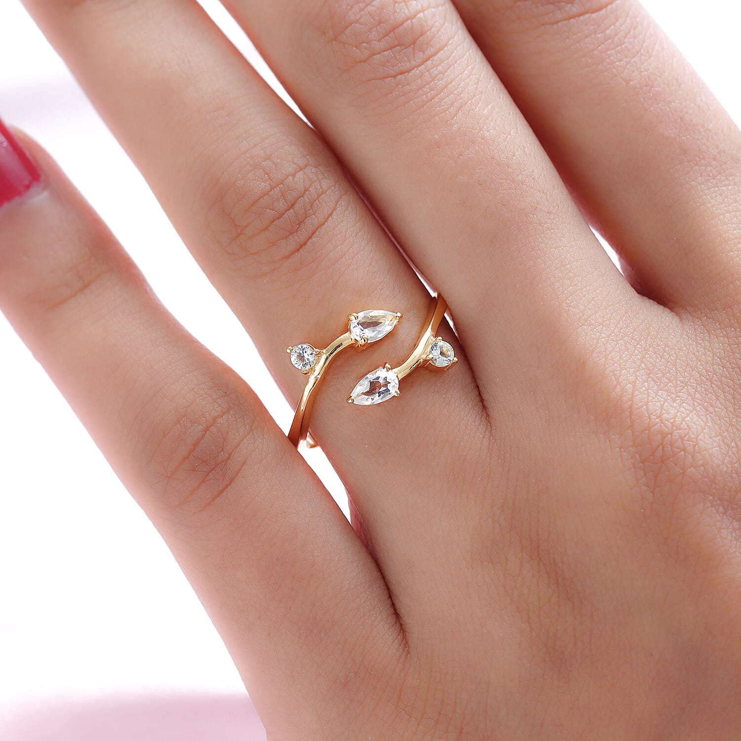 White Topaz Floral Snake Bypass Thumb Ring in Vermeil Yellow Gold Over Sterling Silver (Size 19.0) 0.65 ctw