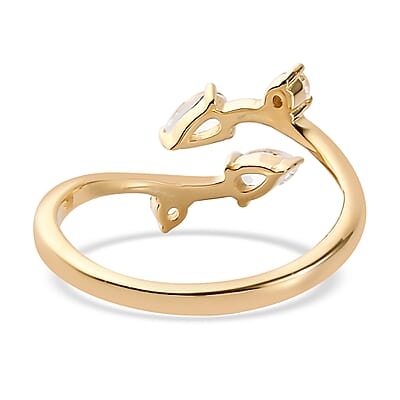 White Topaz Floral Snake Bypass Thumb Ring in Vermeil Yellow Gold Over Sterling Silver (Size 19.0) 0.65 ctw