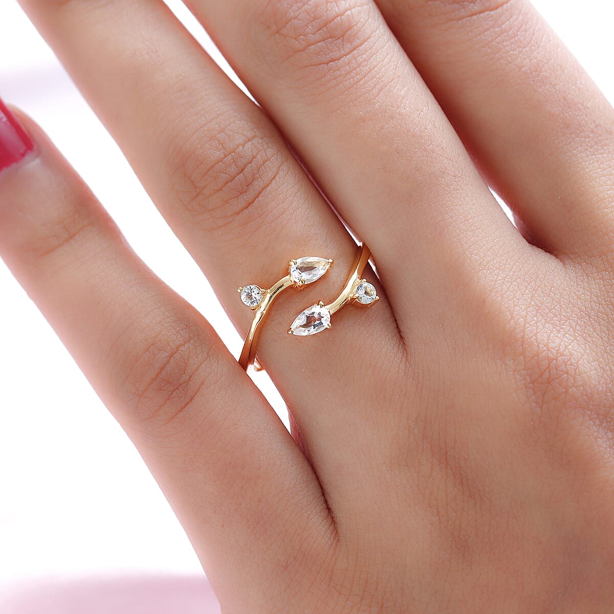 White Topaz Floral Snake Bypass Thumb Ring in Vermeil Yellow Gold Over Sterling Silver (Size 21.0) 0.65 ctw image number 2