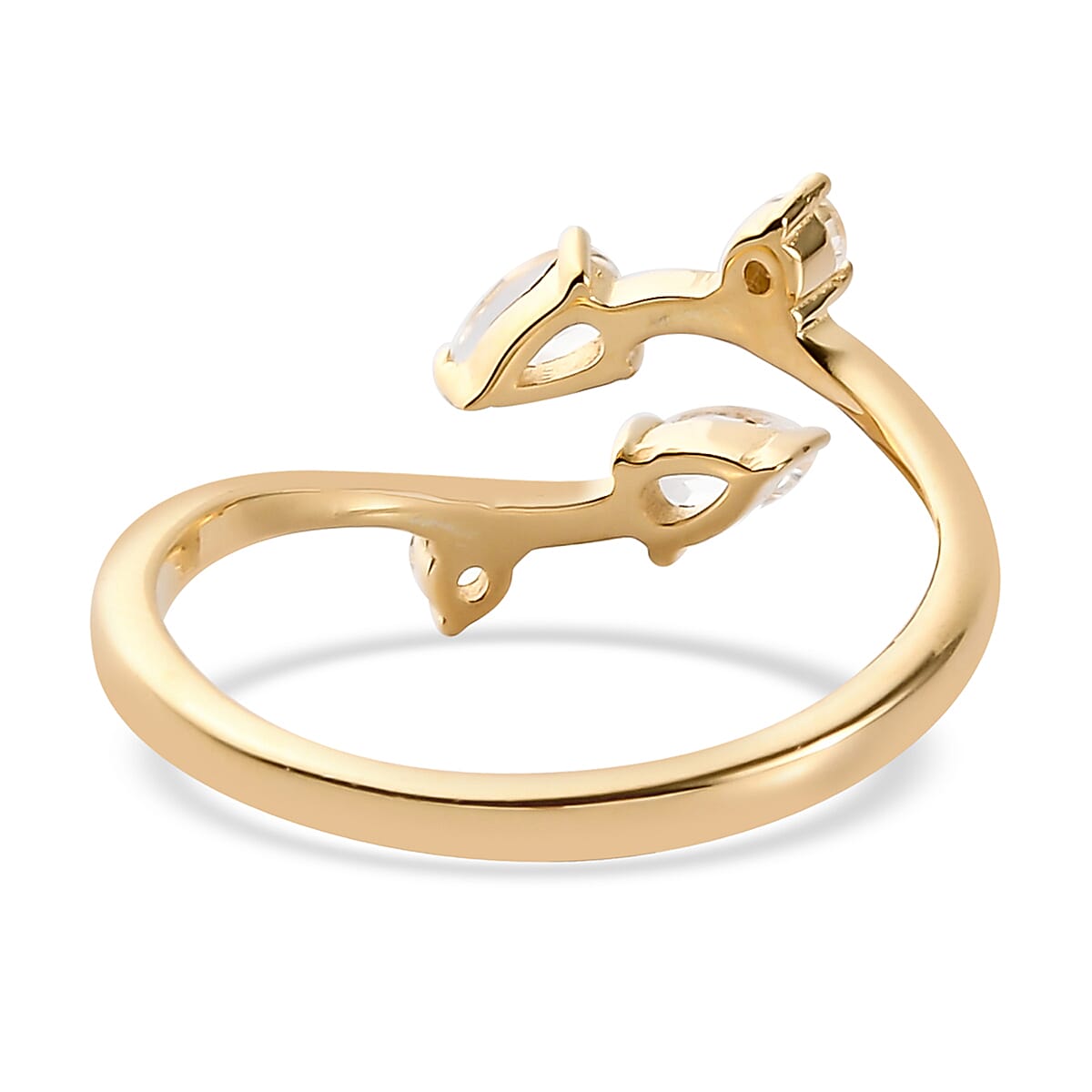 White Topaz Floral Snake Bypass Thumb Ring in Vermeil Yellow Gold Over Sterling Silver (Size 21.0) 0.65 ctw image number 4