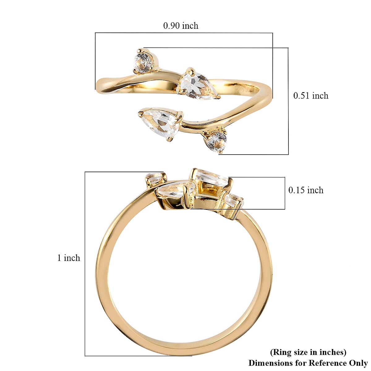 White Topaz Floral Snake Bypass Thumb Ring in Vermeil Yellow Gold Over Sterling Silver (Size 21.0) 0.65 ctw image number 5