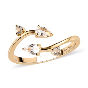 White Topaz Floral Snake Bypass Thumb Ring in Vermeil Yellow Gold Over Sterling Silver (Size 22.0) 0.65 ctw