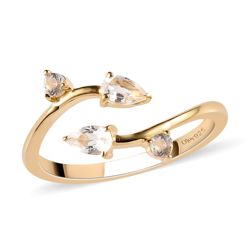 White Topaz Floral Snake Bypass Thumb Ring in Vermeil Yellow Gold Over Sterling Silver (Size 22.0) 0.65 ctw