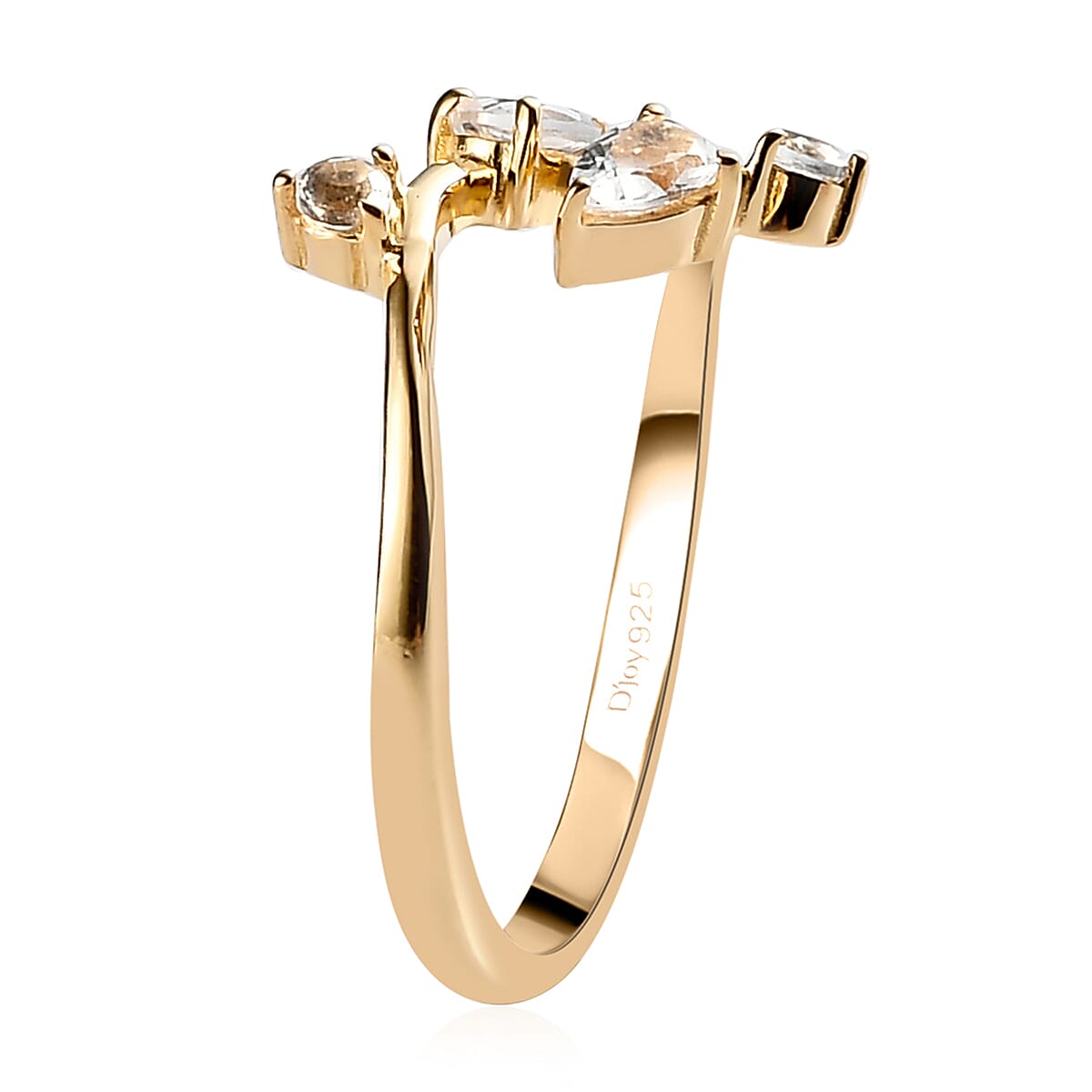 White Topaz Floral Snake Bypass Thumb Ring in Vermeil Yellow Gold Over Sterling Silver (Size 22.0) 0.65 ctw image number 3