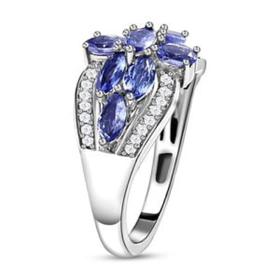 Tanzanite and White Zircon 1.52 ctw Ring in Platinum Over Sterling Silver (Size 10)