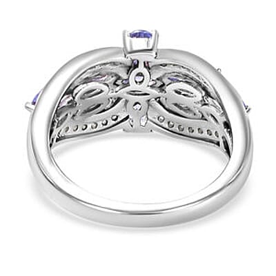 Tanzanite and White Zircon 1.52 ctw Ring in Platinum Over Sterling Silver (Size 10)