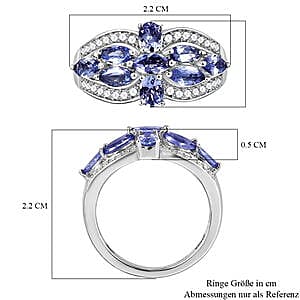 Tanzanite and White Zircon 1.52 ctw Ring in Platinum Over Sterling Silver (Size 10)