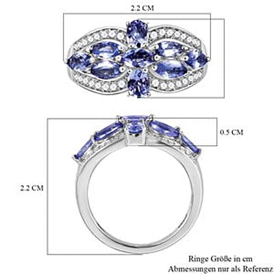 Tanzanite and White Zircon 1.52 ctw Ring in Platinum Over Sterling Silver (Size 10)