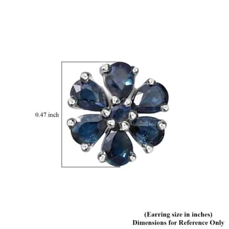 Indigo Sapphire and White Zircon Floral Stud Earrings in Platinum Over Sterling Silver 2.25 ctw image number 4