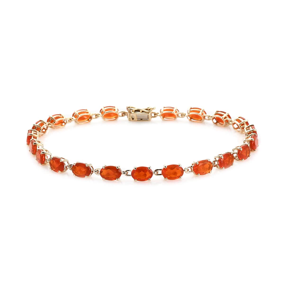 Luxoro 10K Yellow Gold Premium Mexican Fire Opal Link Bracelet (6.50 In) 5.40 ctw image number 0